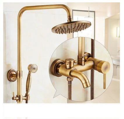 Antique Rain Shower Faucets Hand Brass Wall Mounted