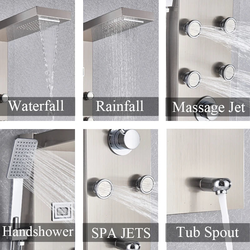 Black Bath Shower Thermostatic Mixer Shower Panel Rainfall
