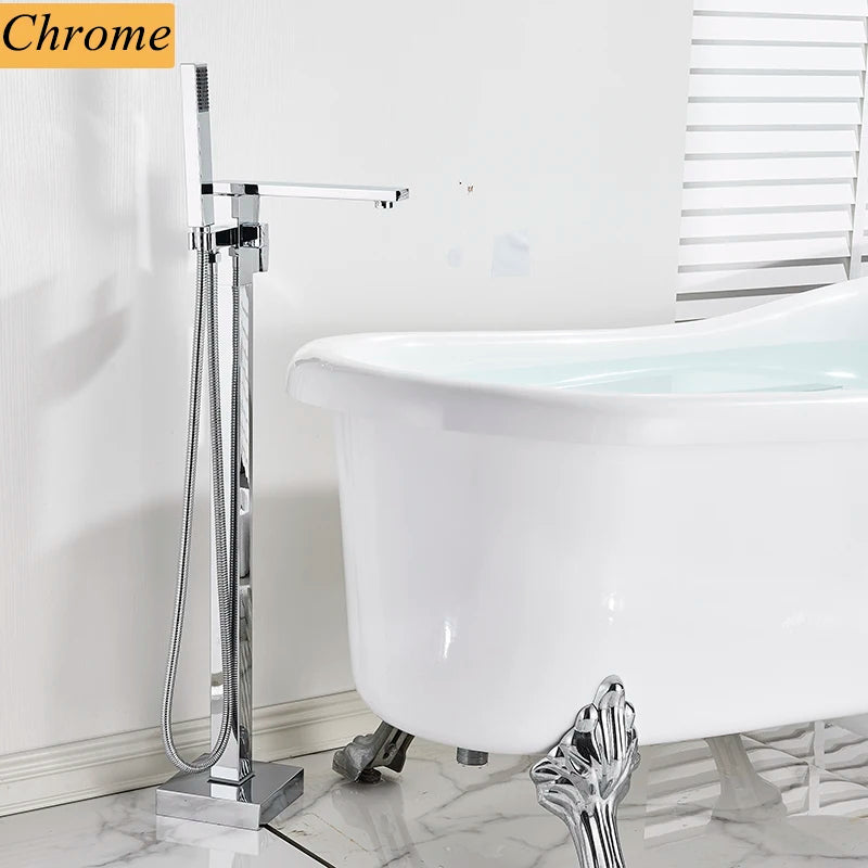 Shbshaimy Golden Floor Bathroom Bathtub Faucet Handshower Cold