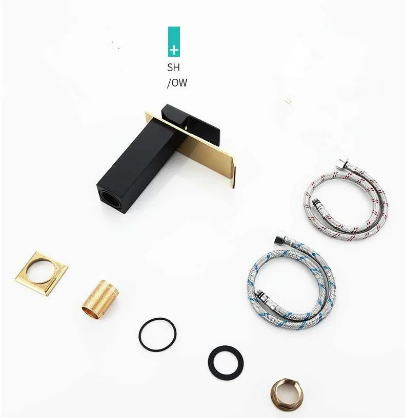 Basin Faucet Gold Black Waterfall Faucet Brass Bathroom