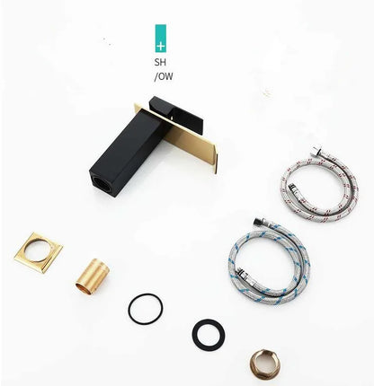 Basin Faucet Gold Black Waterfall Faucet Brass Bathroom