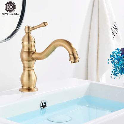 Luxurious Antique Bathroom Basin Faucet Brass Deck Mounted