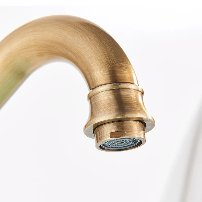 Luxurious Antique Bathroom Basin Faucet Brass Deck Mounted
