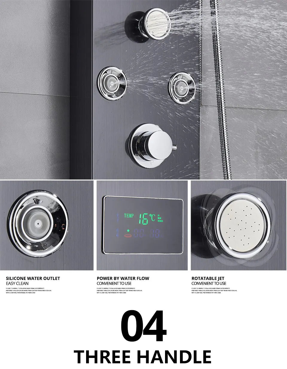 Luxury Black/Brushed Bathroom Shower Faucet Led Rainfall Shower