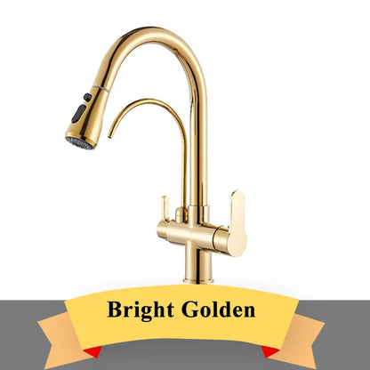 Gold Purify Water Faucet Deck Mounted Dual Handle