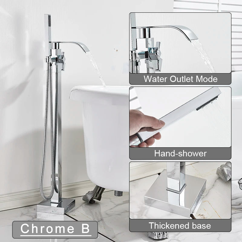 Shbshaimy Golden Floor Bathroom Bathtub Faucet Handshower Cold