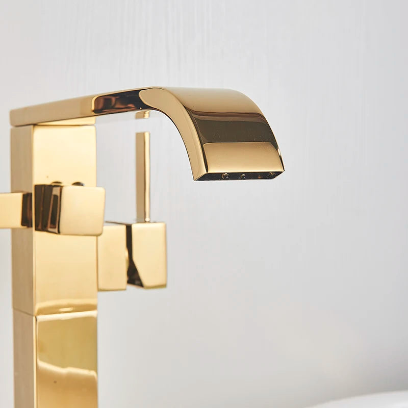 Shbshaimy Golden Floor Bathroom Bathtub Faucet Handshower Cold