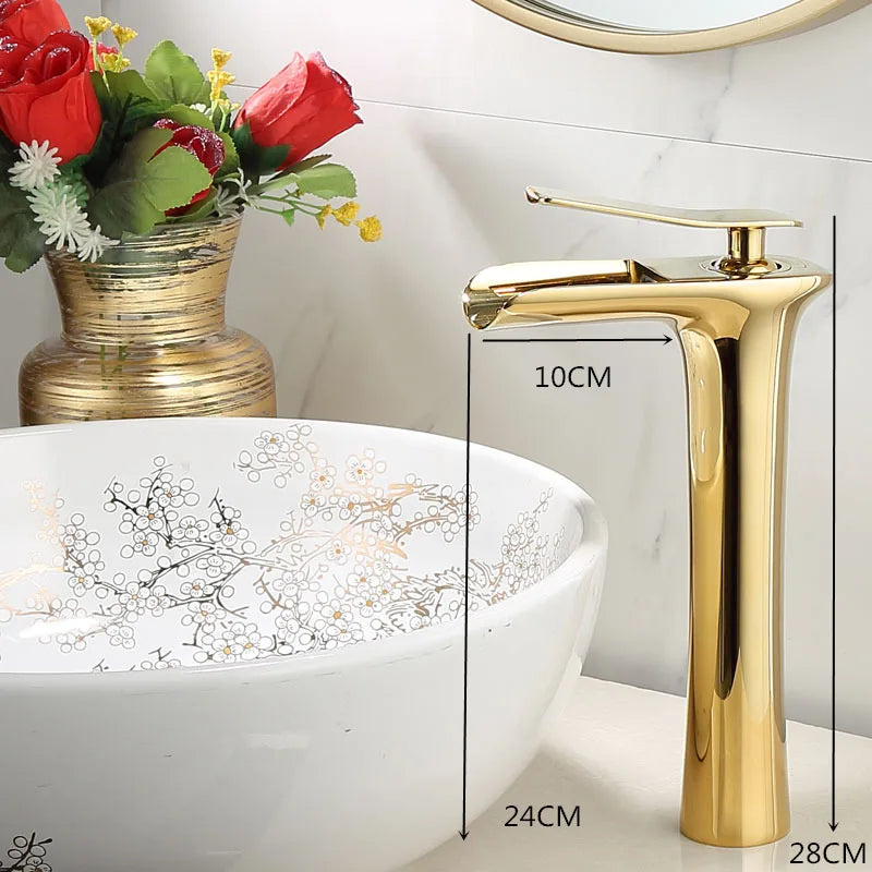 Basin Faucet Gold Waterfall Faucet Brass Bathroom Faucet
