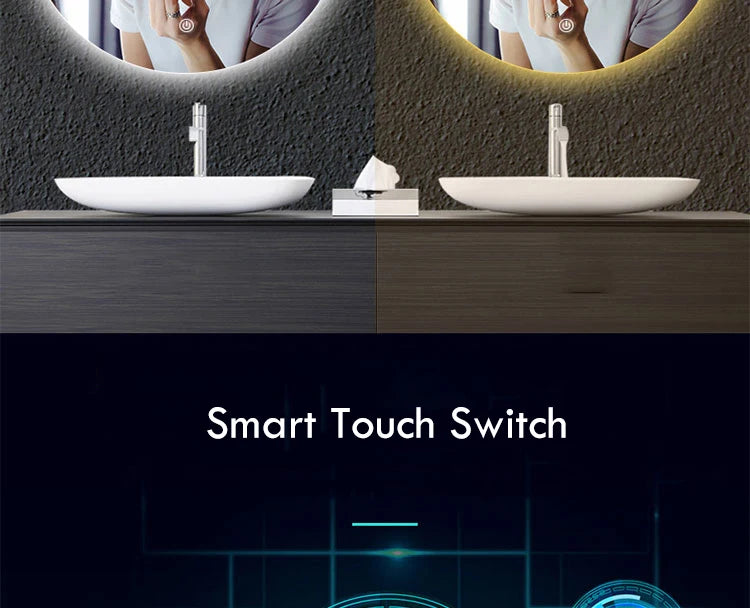 40/50/60cm Round Smart Led Bathroom Mirror Color Adjustable