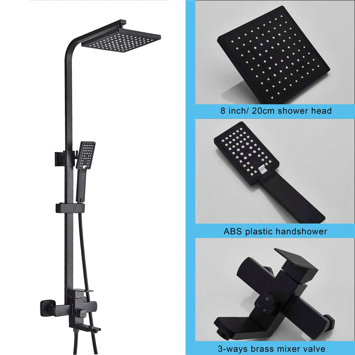 Matte Black Bathroom Shower Faucet 8/10/12inch Wall Mount