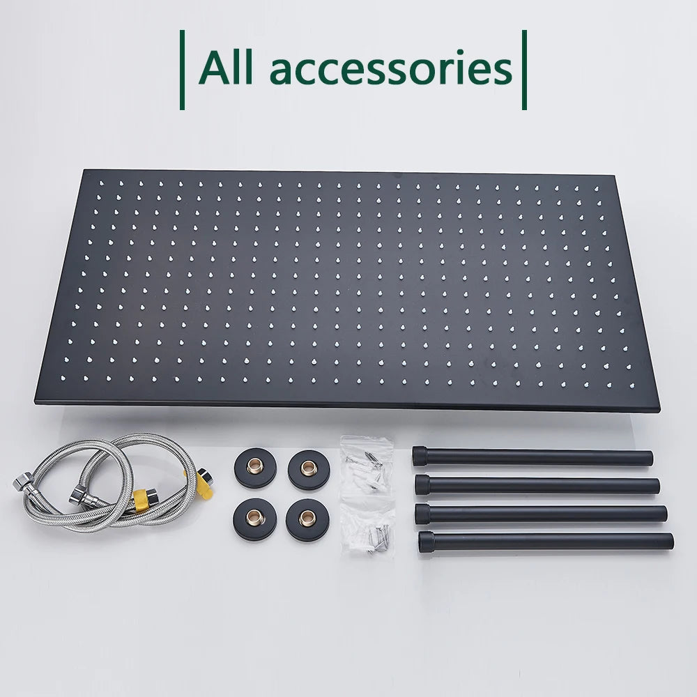 Rozin Led Matte Black Shower Head 40 80cm