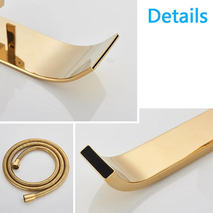 Shbshaimy Golden Floor Bathroom Bathtub Faucet Handshower Cold
