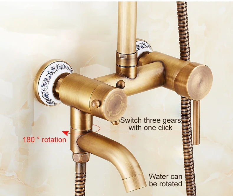 Antique Rain Shower Faucets Hand Brass Wall Mounted