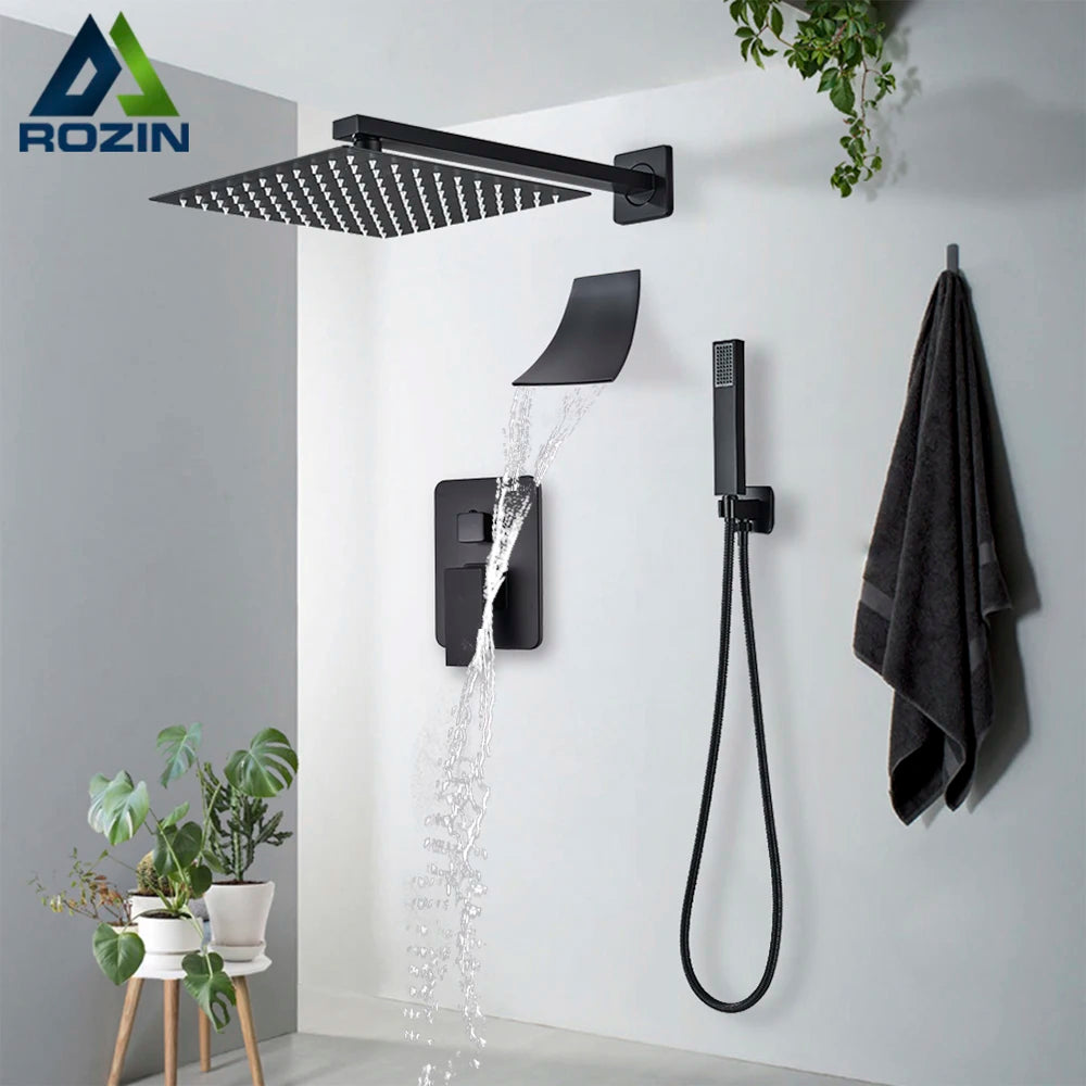 Black Shower Faucets Wall Mounted Rainfall Shower System
