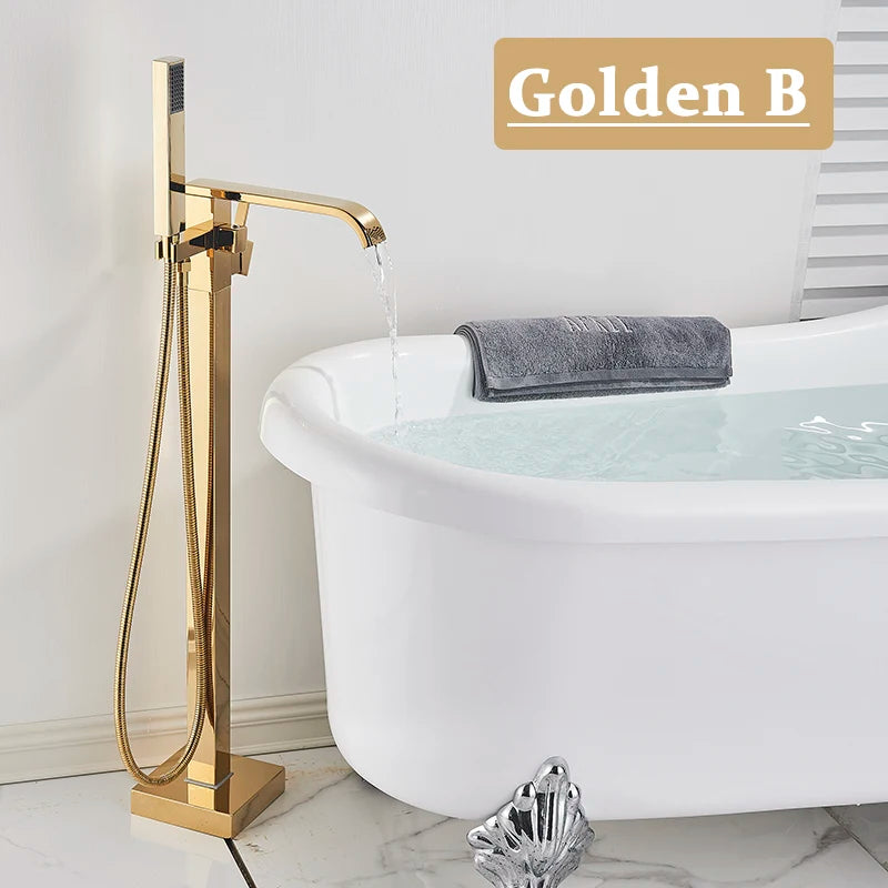 Shbshaimy Golden Floor Bathroom Bathtub Faucet Handshower Cold