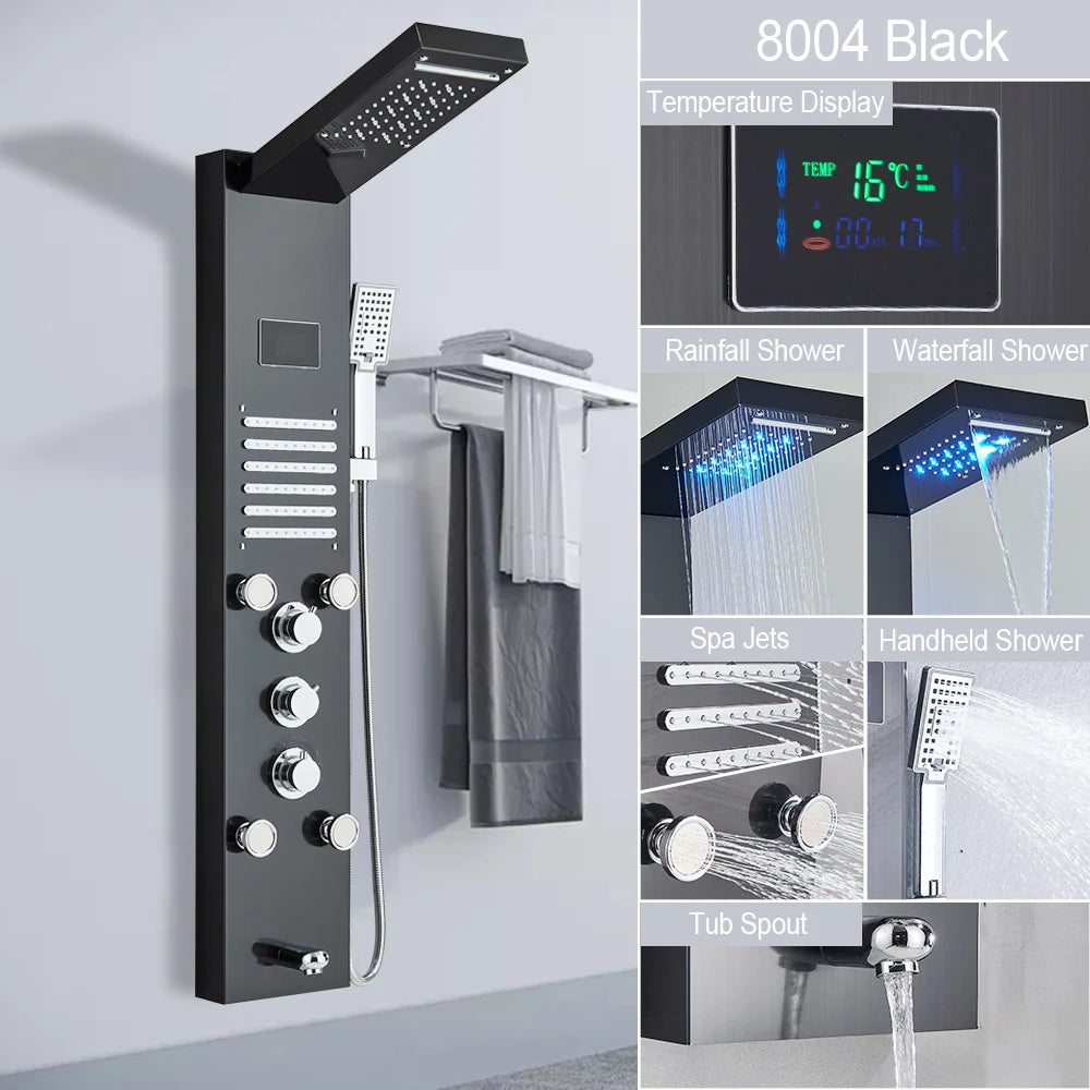 Led Light Shower Panel Waterfall Rain Digital Display