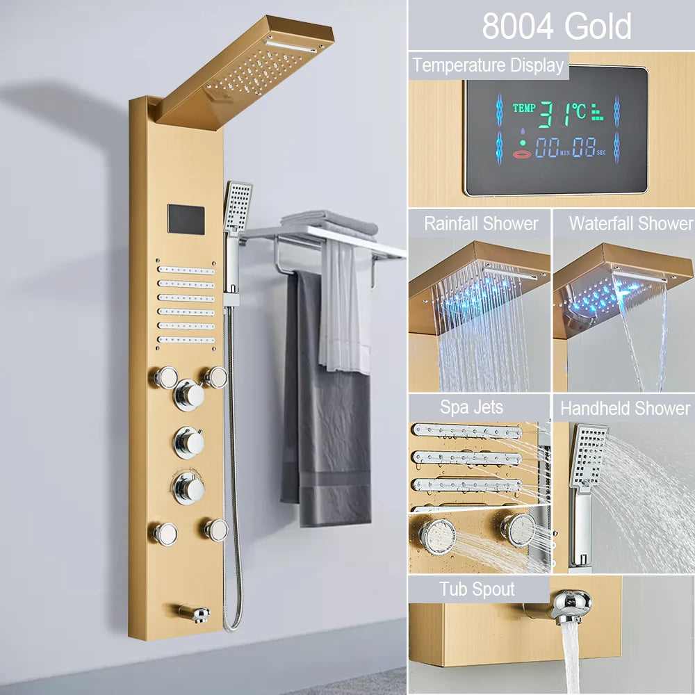 Led Light Shower Panel Waterfall Rain Digital Display