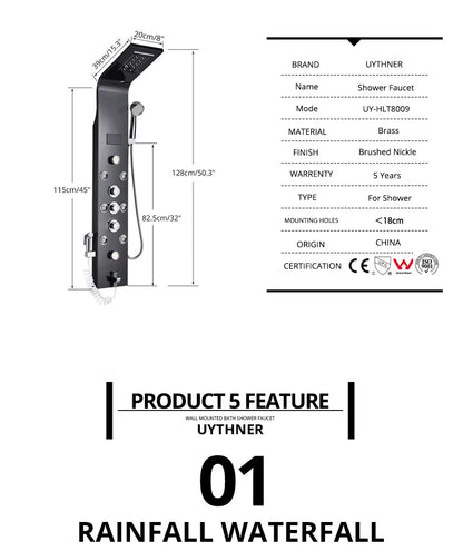 Luxury Black/Brushed Bathroom Shower Faucet Led Rainfall Shower