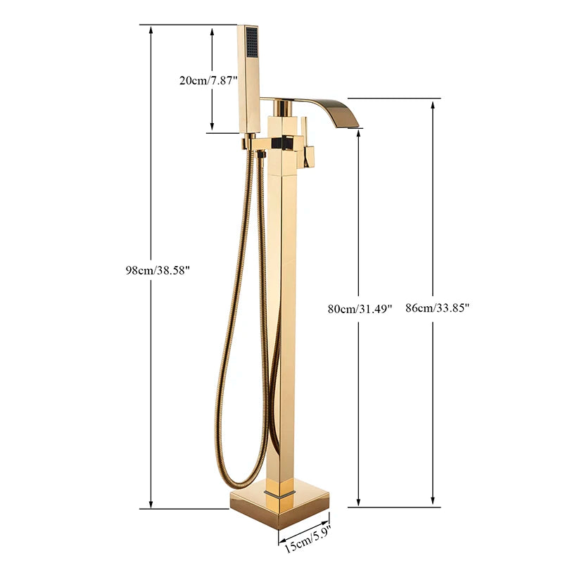 Shbshaimy Golden Floor Bathroom Bathtub Faucet Handshower Cold