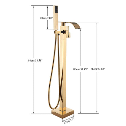 Shbshaimy Golden Floor Bathroom Bathtub Faucet Handshower Cold