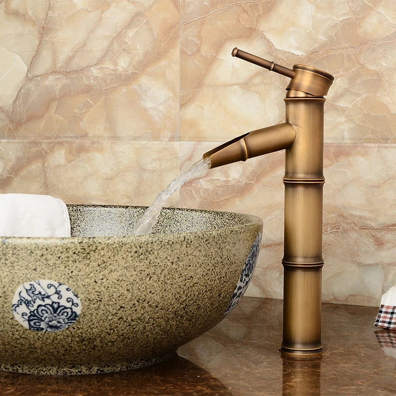 Bathroom Basin Faucet Antique Brass Bamboo Shape Faucet