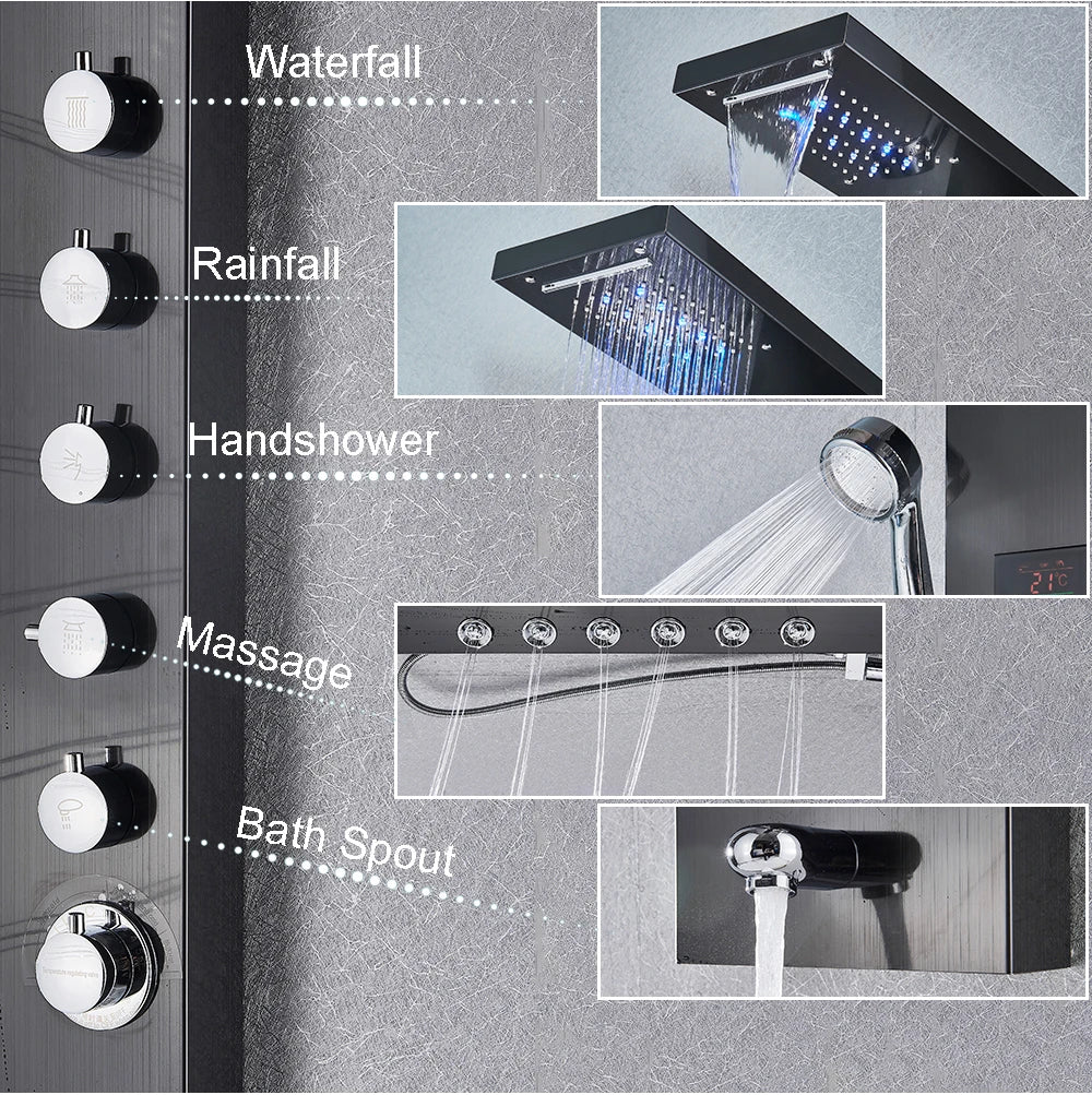 Golden Black Shower Panel Wall Rain Waterfall Shower