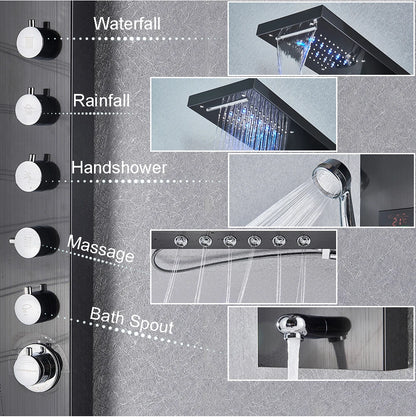 Golden Black Shower Panel Wall Rain Waterfall Shower