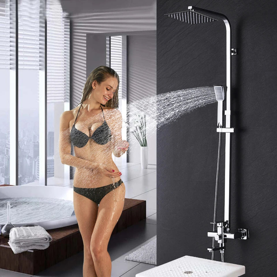 Uythner Bathroom Chrome/Black Shower Faucet Rotate Tub Spout