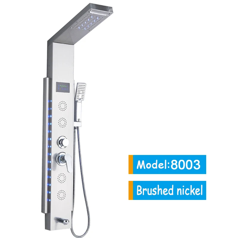 Luxury Black/Brushed Bathroom Led Shower Panel Tower System