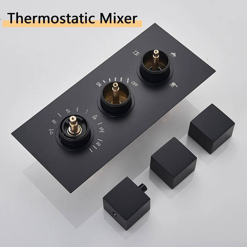 Rozin Matte Black Thermostatic Shower Faucet Wall Mount