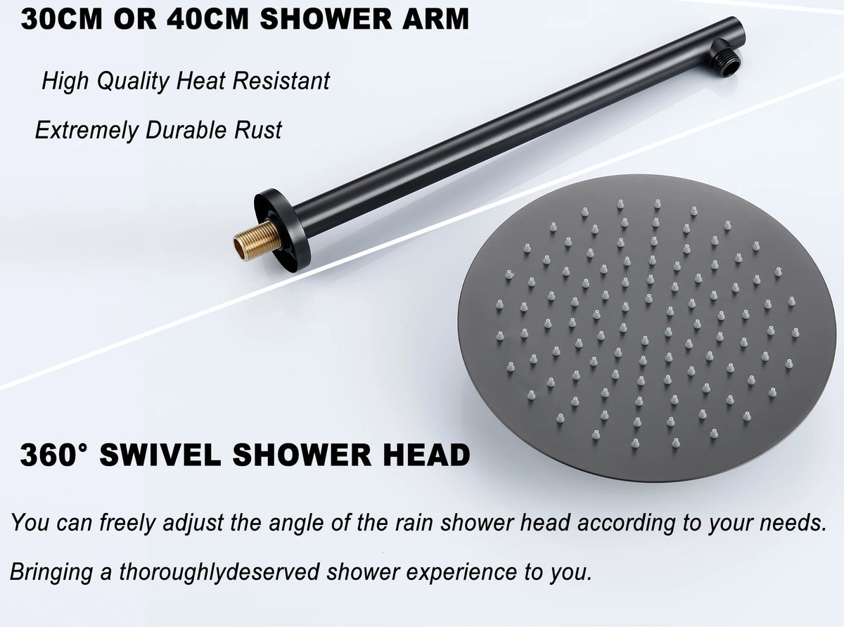Black Bathroom Shower Faucet Wall Mount Rainfall Shower