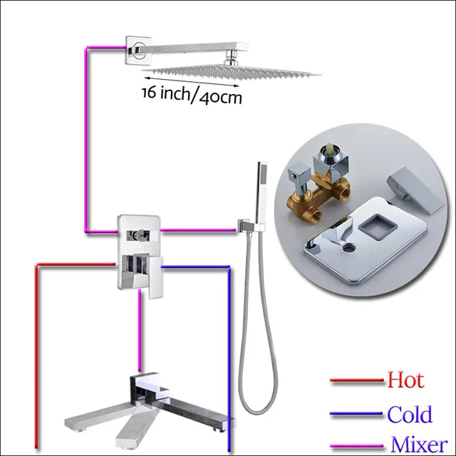 Rozin Wall Mount Rainfall Shower Faucet Chrome Concealed