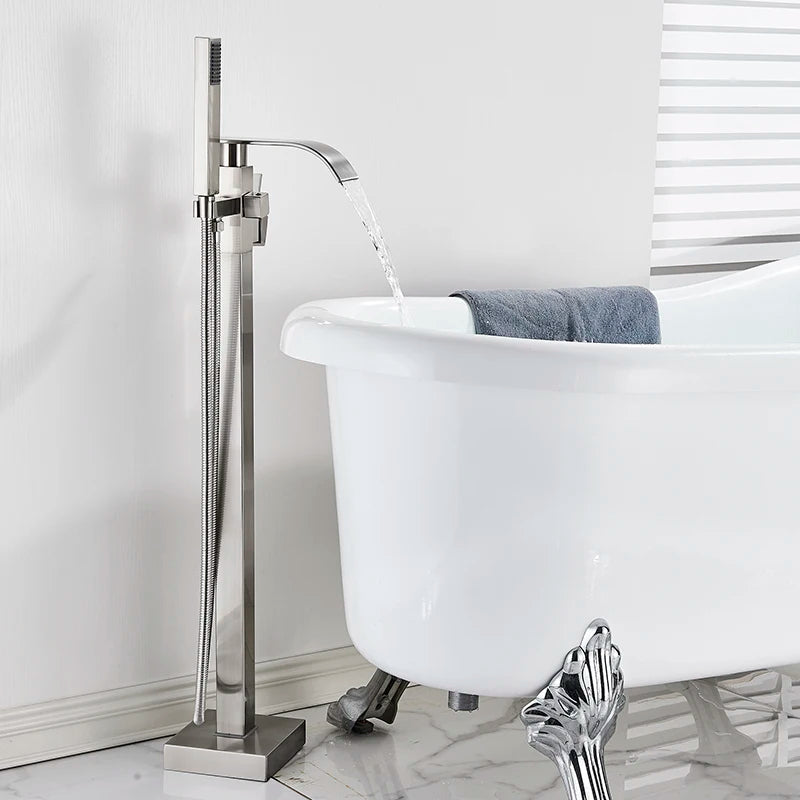 Shbshaimy Golden Floor Bathroom Bathtub Faucet Handshower Cold