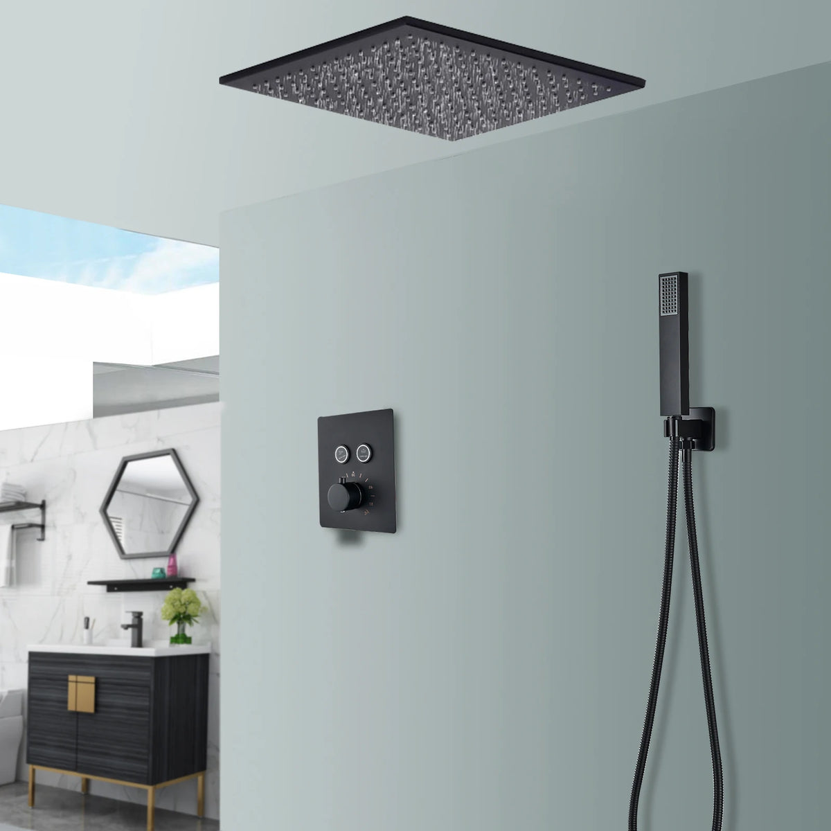 Rozin Matte Black Thermostatic Shower Faucet Concealed Install