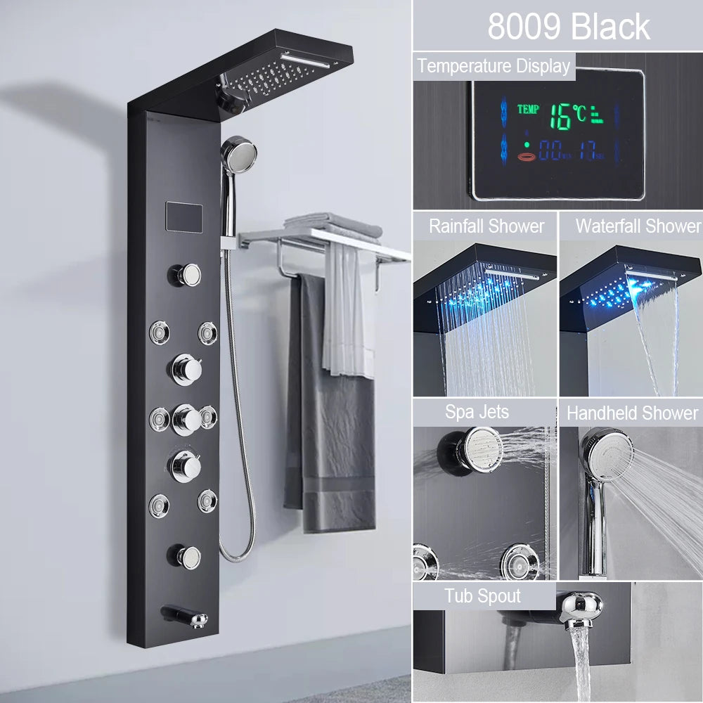 Led Light Shower Panel Waterfall Rain Digital Display