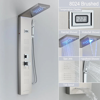 Black Led Shower Panel Waterfall Rain Shower Faucet