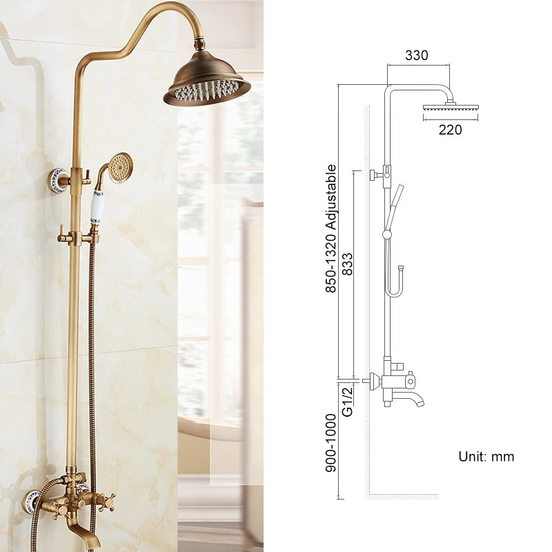 Antique Rain Shower Faucets Hand Brass Wall Mounted