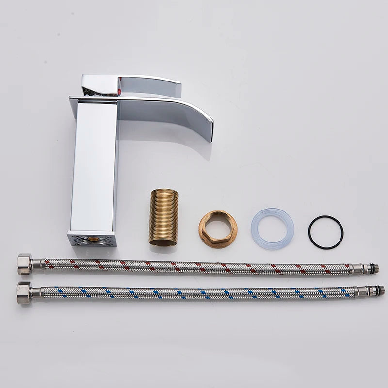 Brushed Gold Bathroom Basin Faucet Deck Mounted Waterfall