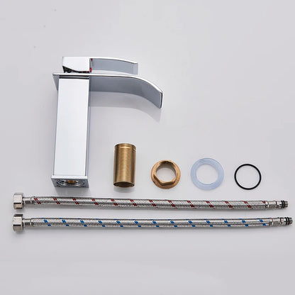 Brushed Gold Bathroom Basin Faucet Deck Mounted Waterfall