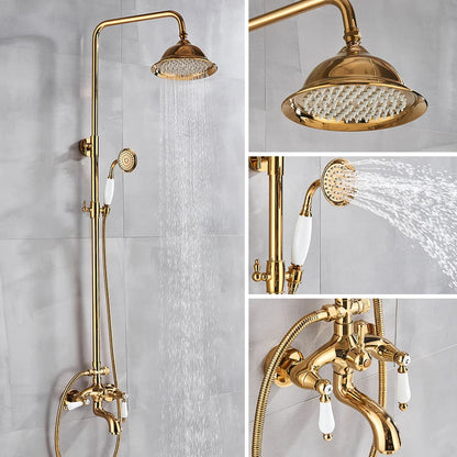 Rozin Gold Bathroom Shower Faucet Wall Mounted Brass