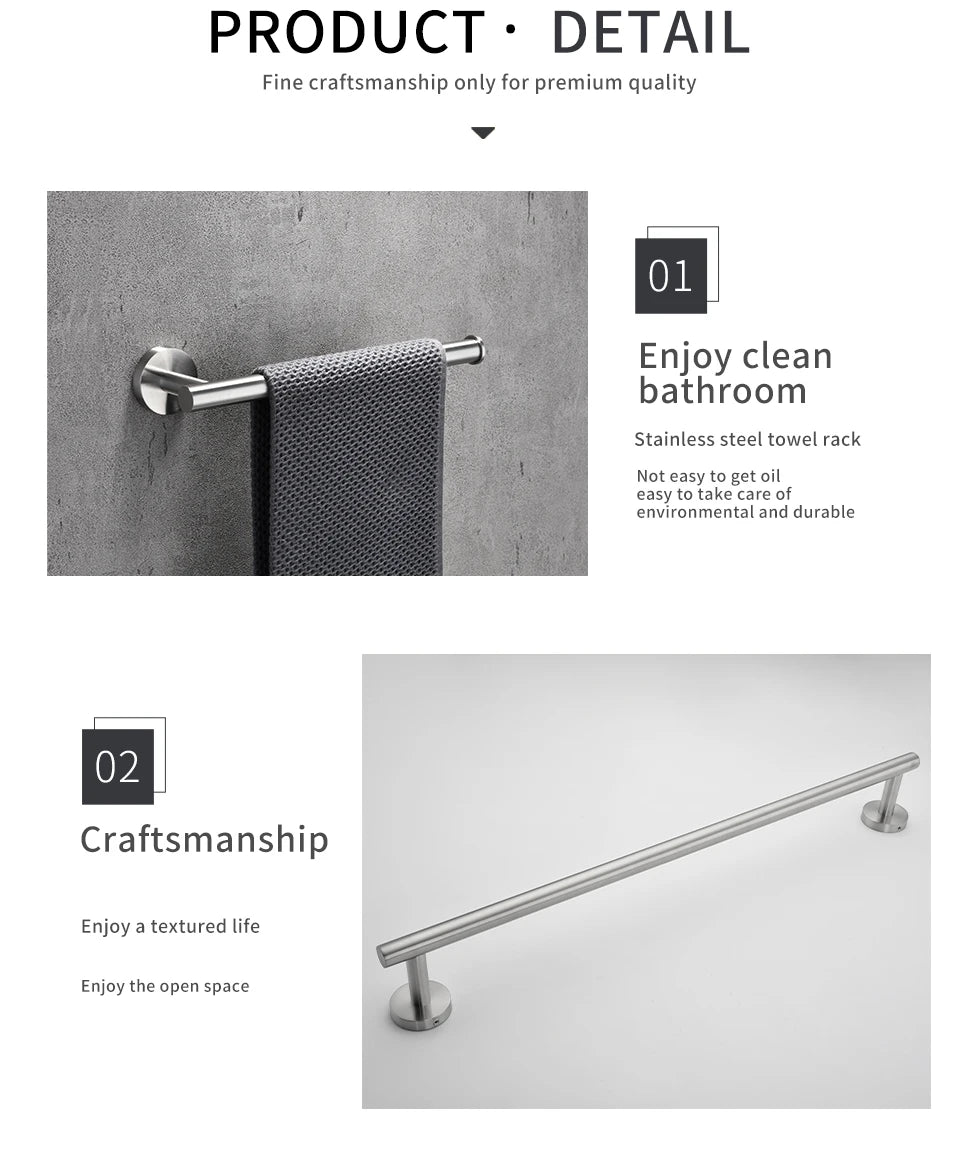 Bathroom Hardware Kit Brushed Stainless Steel Round Wall