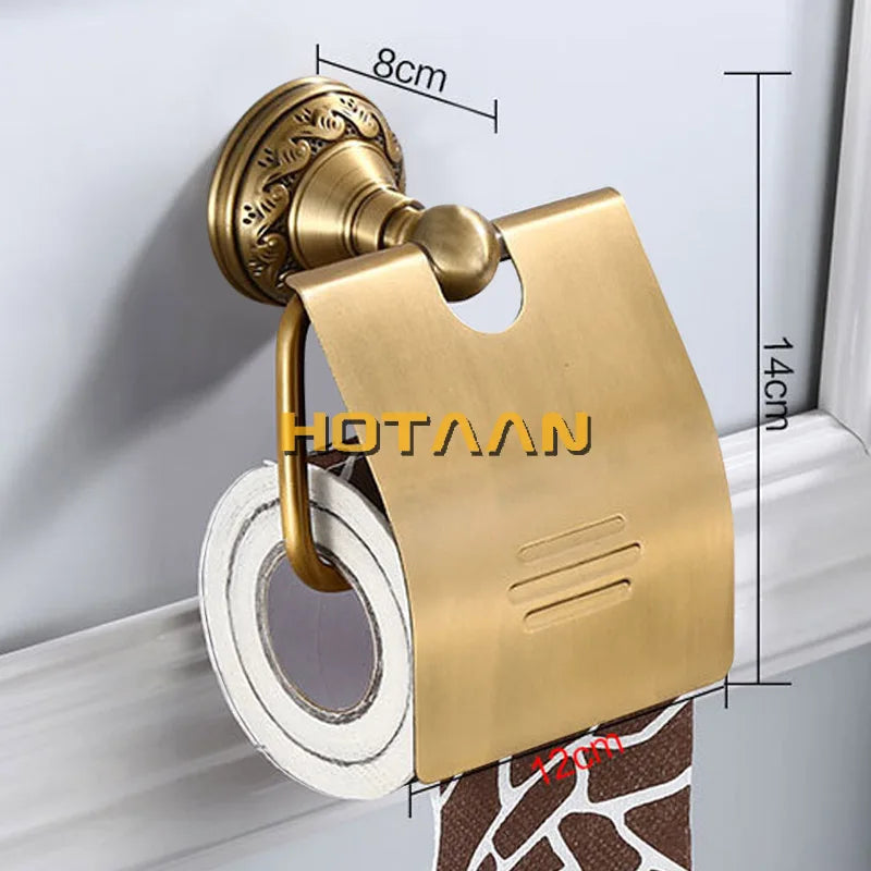Antique Brass Aluminium Bathroom Robe Hook Paper Holder