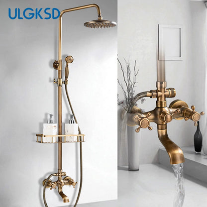 Antique Brass Bathroom Shower Faucets Rainfall Shower Head