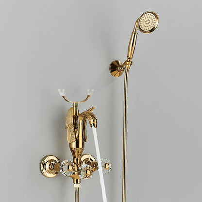 Luxury Golden Bathroom Swan Bathtub Faucet Wall Mounted