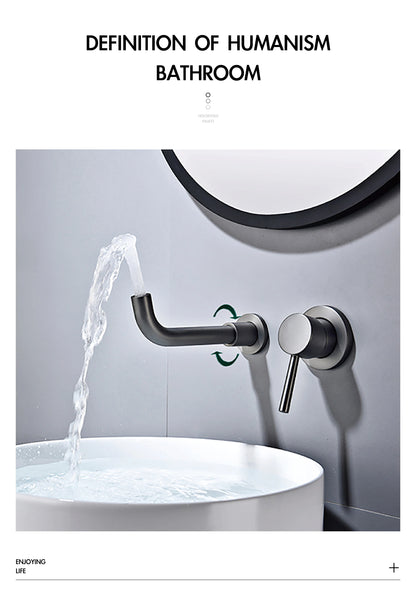 Modern Wall-Mounted Black Brass Bathroom Faucet Concealed Design