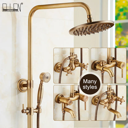 Antique Rain Shower Faucets Hand Brass Wall Mounted
