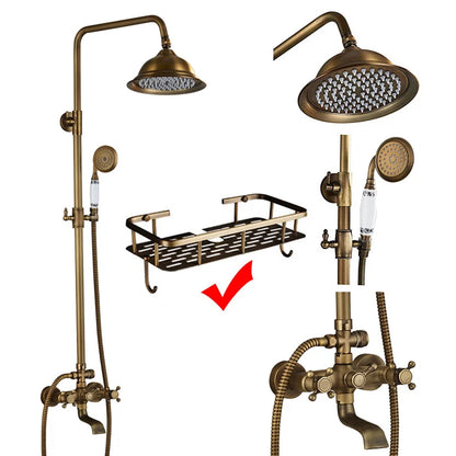 Antique Brass Shower Faucet Mixers Dual Handle Rainfall