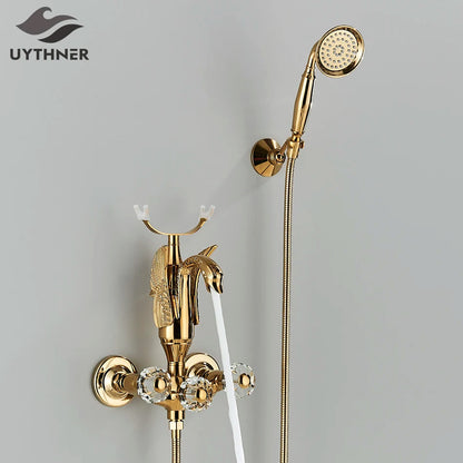 Luxury Golden Bathroom Swan Bathtub Faucet Wall Mounted