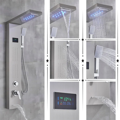 Black/Brushed Bathroom Shower Faucet Led Rainfall Head Shower