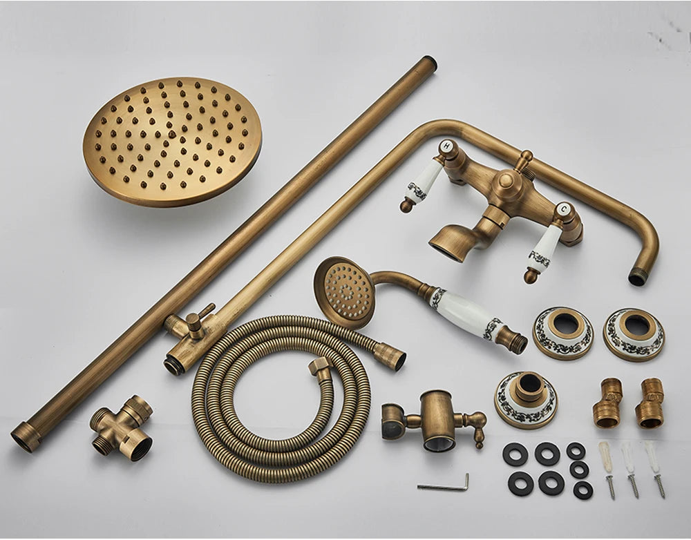 Rozin Brass Antique Bathroom Shower Faucet Wall Mount